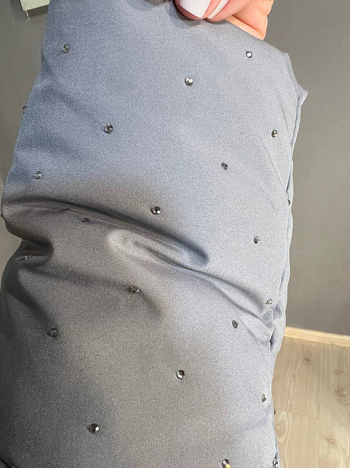 Куртка жіноча Haiziyuan 7165 укорочена пуффер з розсипом камінців демісезонна без капюшона оверсайз сіра, сірий, L Київ - фото 18