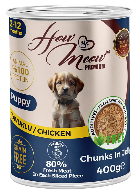 Повнораціонний вологий корм для цуценят Хау Мяу How Meow Puppy з куркою 400г Київ - фото 1