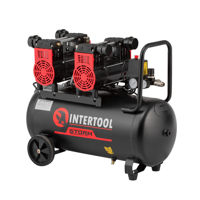 Компресор, 50 л, 2×1,5 кВт, 230 В, 8 атм, 400 л/хв, 1400 об/хв,  безмасляний, 4 циліндри, 68 дБ INTERTOOL PT-0037 Київ - фото 2