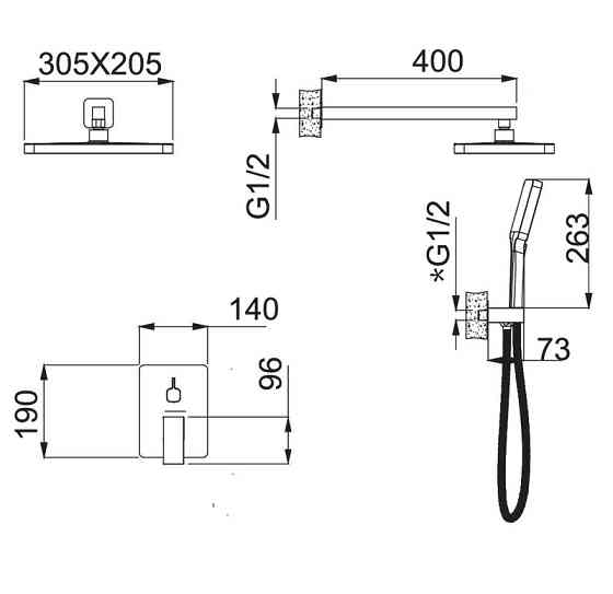 Встраиваемая душевая система Haiba Gaudi 003 (INNER) со смесителем и тропическим душем (HB9644) Киев