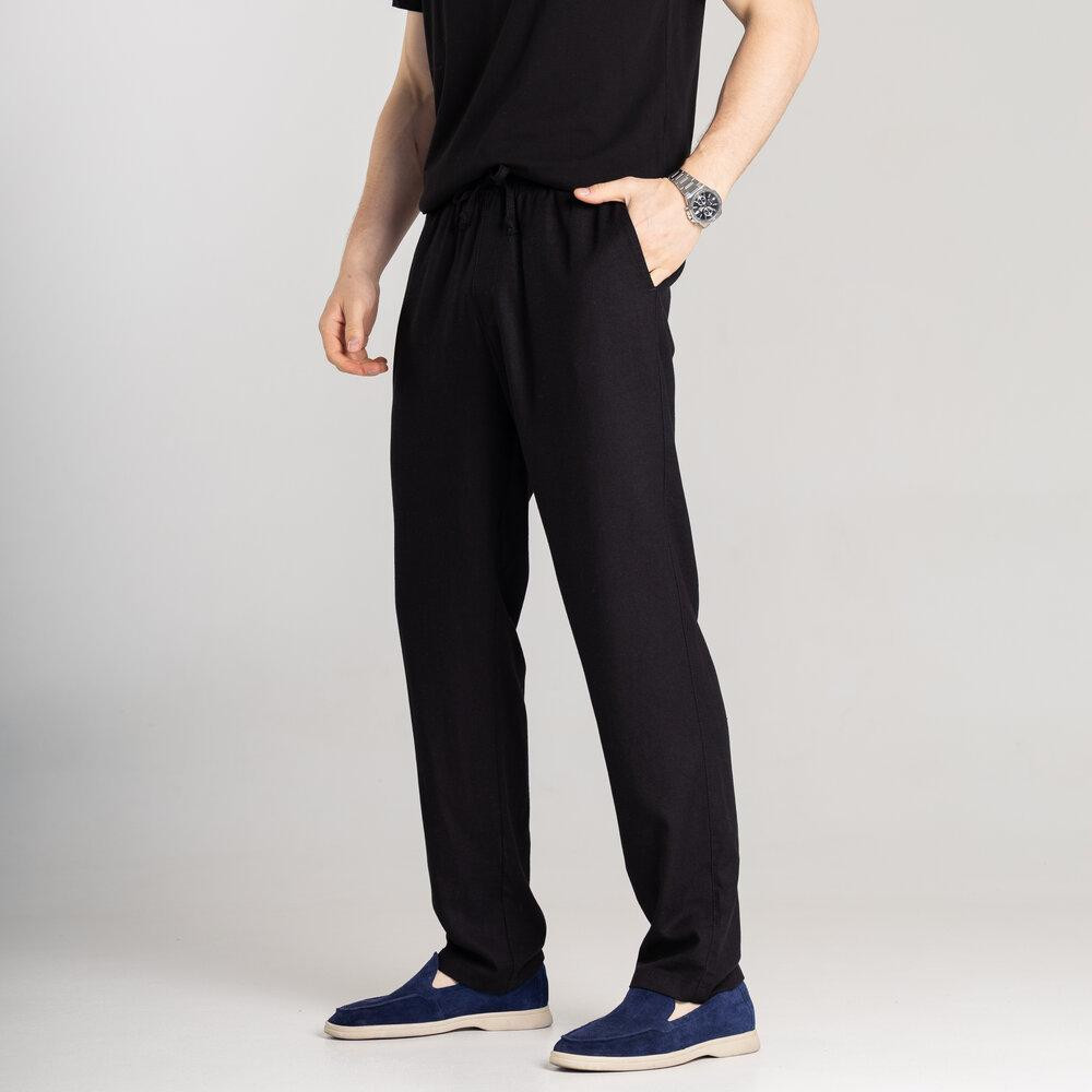 Мужские льняные брюки свободного кроя чорні Pobedov Chill Киев - изображение 1