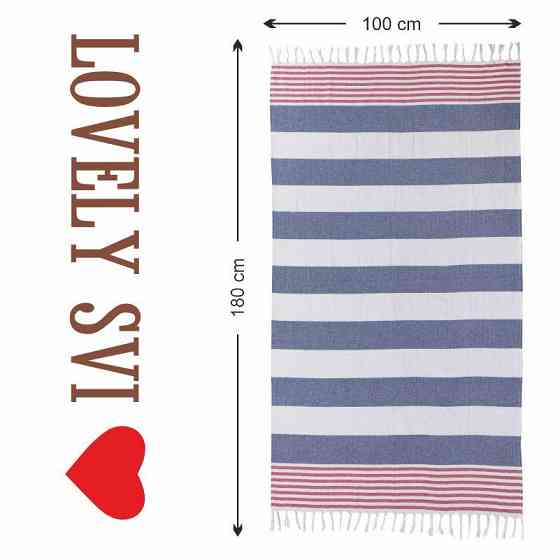 Рушник пештемаль Lovely Svi бавовняний, пляжний, хамам, spa - XХL 100x180 см Blue/Red Stripes (1032025) Київ
