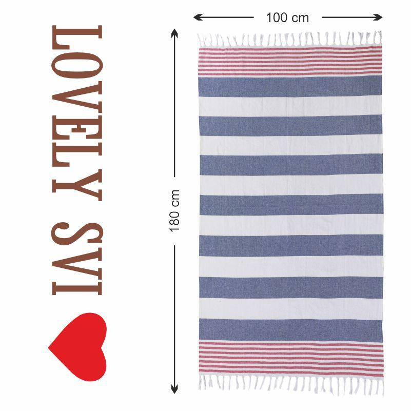 Полотенце пештемаль Lovely Svi хлопковое, пляжное, хамам, spa - XХL 100x180 см Blue/Red Stripes Киев - изображение 6