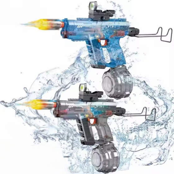 Электрический водный пистолет UZI, аккумуляторный бластер с подсветкой, звуковыми эффектами и прицелом, серый Каменец-Подольский