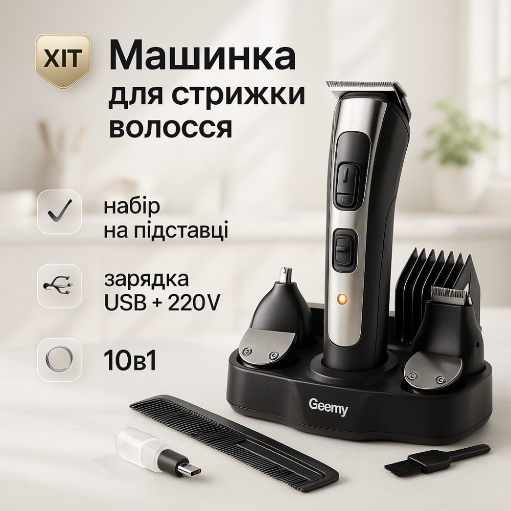 Електромашинка для стрижки GEMEI GM-592, Бездротовая машинка для стрижки волос, Триммер беспроводной JI-38 Львов - изображение 19