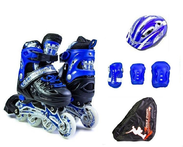 Комплект детских раздвижных роликов Черно-Синего цвета с защитой и шлемом Scale Sport. Размер 29-33 Одесса - изображение 1