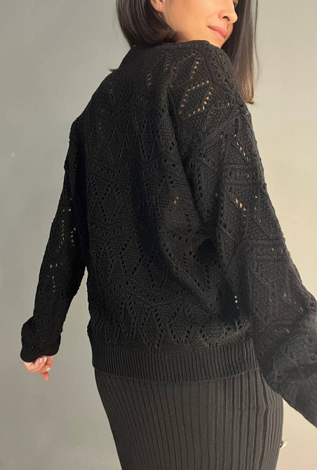 Свитер женский MIX RAY 6772 прозрачный оверсайз ажурная вязка сетка, черный, one size Киев - изображение 17