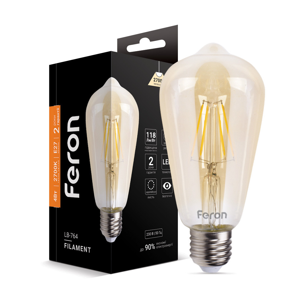 Світлодіодна лампа Feron Filament LB-764 4Вт E27 2700K EDISON ST64 золото Харьков - изображение 1