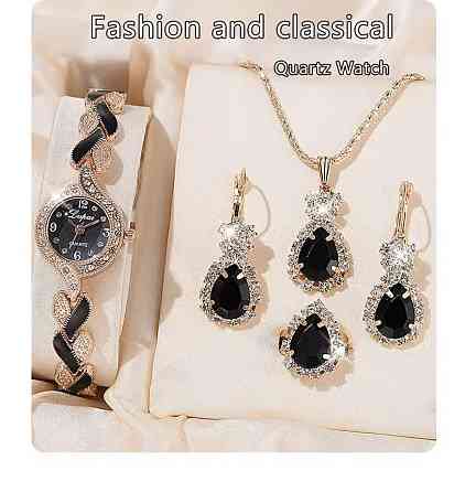 Подарочный набор для женщин Косичка наручные часы кольцо ожерелье и серьги без коробки черный Киев
