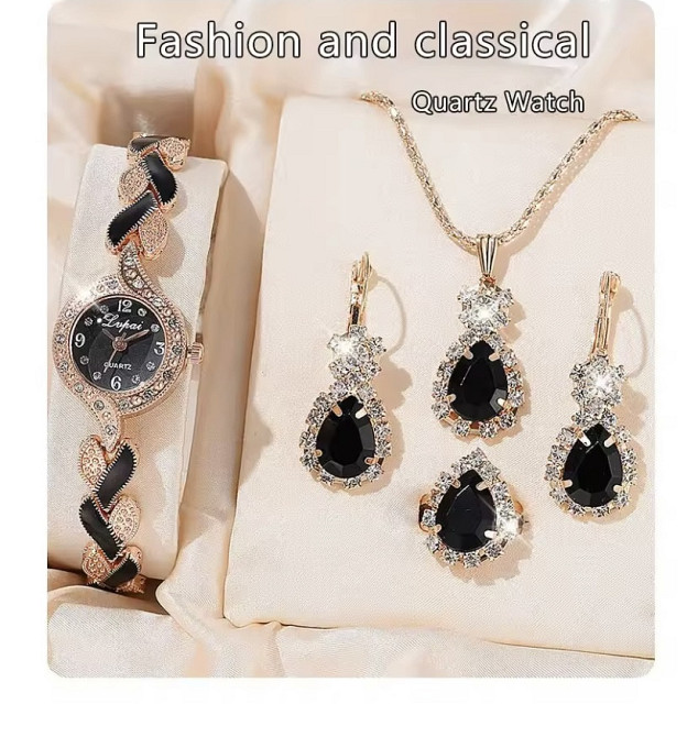 Подарочный набор для женщин Косичка наручные часы кольцо ожерелье и серьги без коробки черный Киев - изображение 2