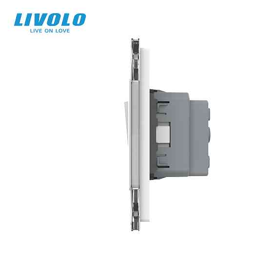 LIVOLO Двоклавішний вимикач (1-1) з розеткою Livolo білий скло (VL-C7K1/K1/FCTC16A-6WP) Коломия