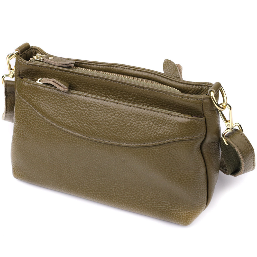 Стильна шкіряна сумка із щільним дном для жінок Vintage 22984 Оливковий Київ - фото 2