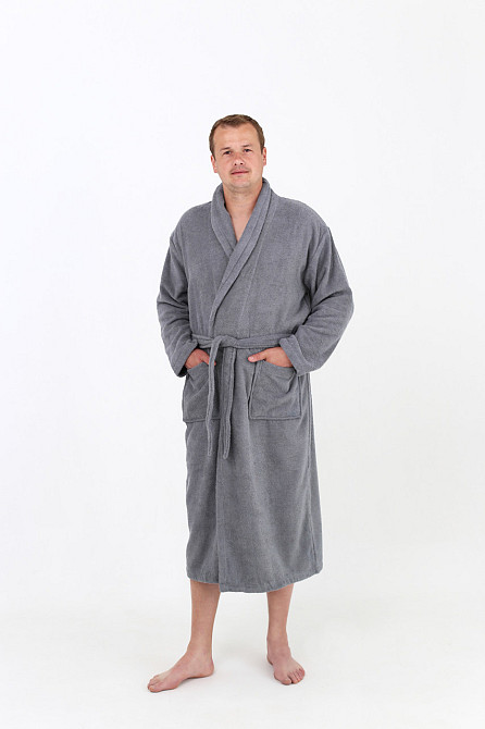 Чоловічий махровий халат Ideal Textile сірий М (56860518) Чернівці - фото 3