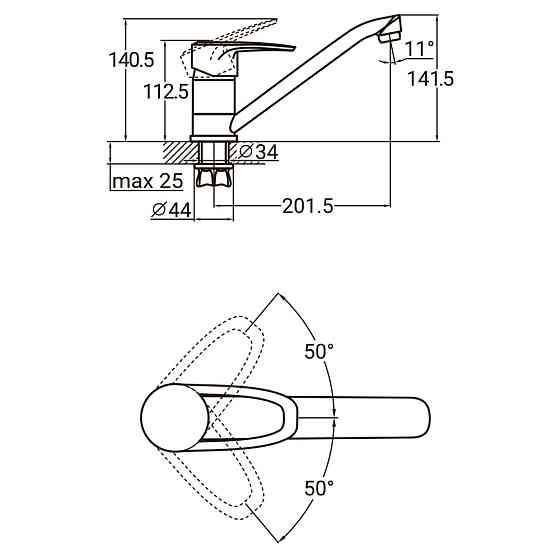 AQUATICA Смеситель MJ Ø40 для кухни гусак прямой 250мм на гайке AQUATICA MJ-1B235C (9744110) Киев