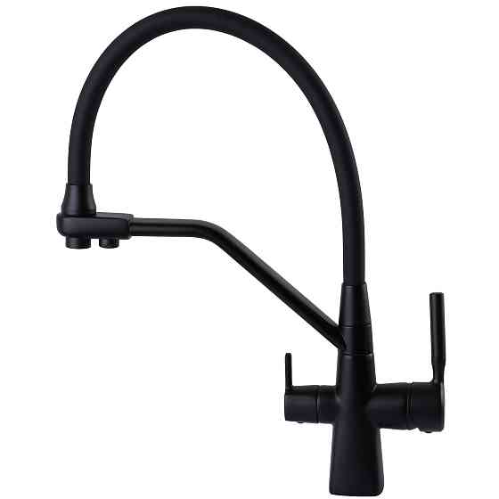 Змішувач для кухні під осмос Globus Lux GLLR-0700-L-10-01 гофрований  на гайці латунь, Чорний-Чорний Київ