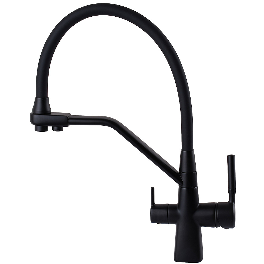 Змішувач для кухні під осмос Globus Lux GLLR-0700-L-10-01 гофрований  на гайці латунь, Чорний-Чорний Тернополь - изображение 5