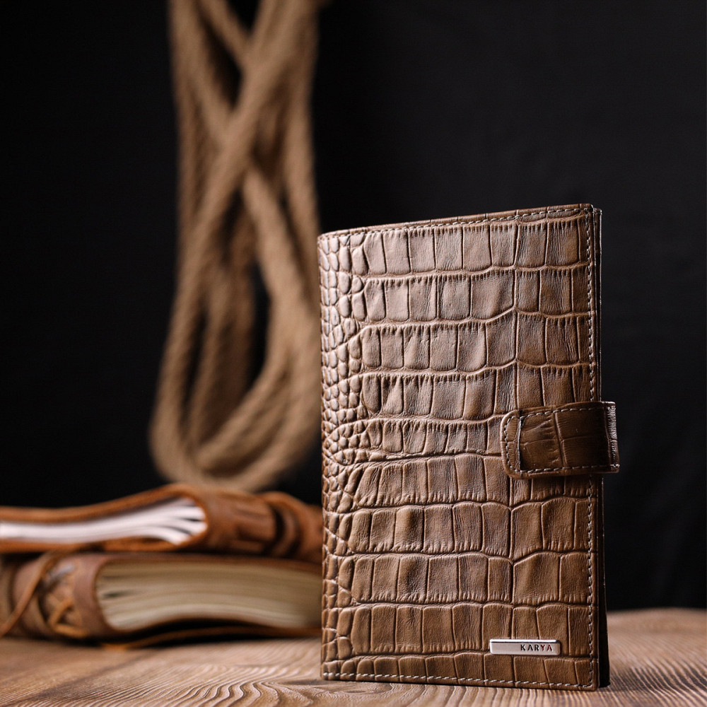 Необычное мужское портмоне с хлястиком из натуральной кожи с тиснением под крокодила KARYA 21196 Киев - изображение 7