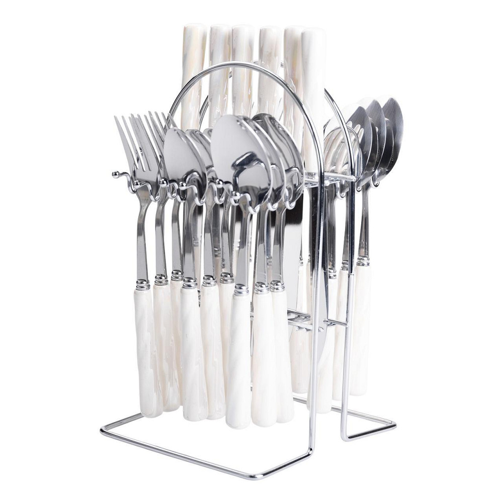 Набір столових приборів на 6 осіб, 24 предмети, білий з сріблом Київ - фото 7