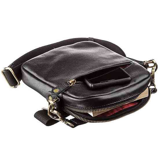 Чоловіча шкіряна сумка з двома знімними ручками SHVIGEL 19110 Чорна Київ