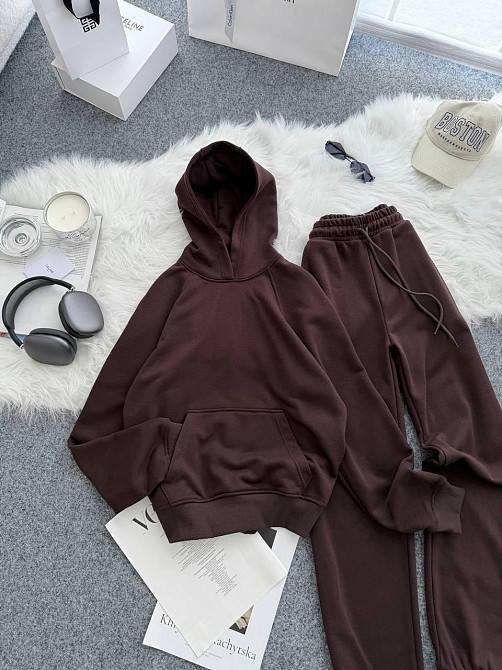 Жіночий стильний повсякденний костюм тринитка петля (без утеплення) Шоколад, 42/44 Одеса - фото 2