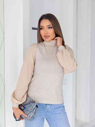 Жіноча елегантна кофта гольф у рубчик "Dazy" | Норма та батал Бежевий, 54-56 Київ