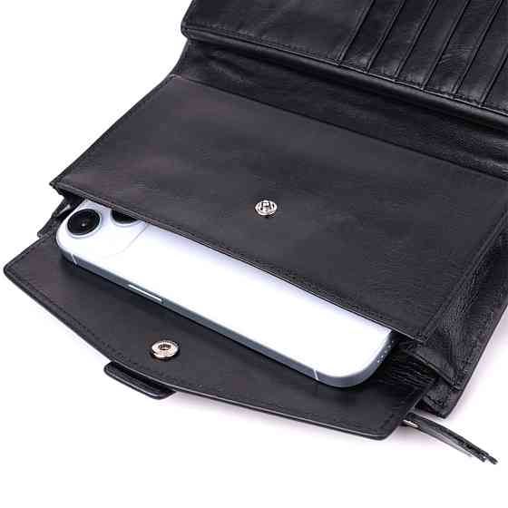 Вертикальний стильний гаманець із гладкої натуральної шкіри Vintage 22885 Чорний Київ