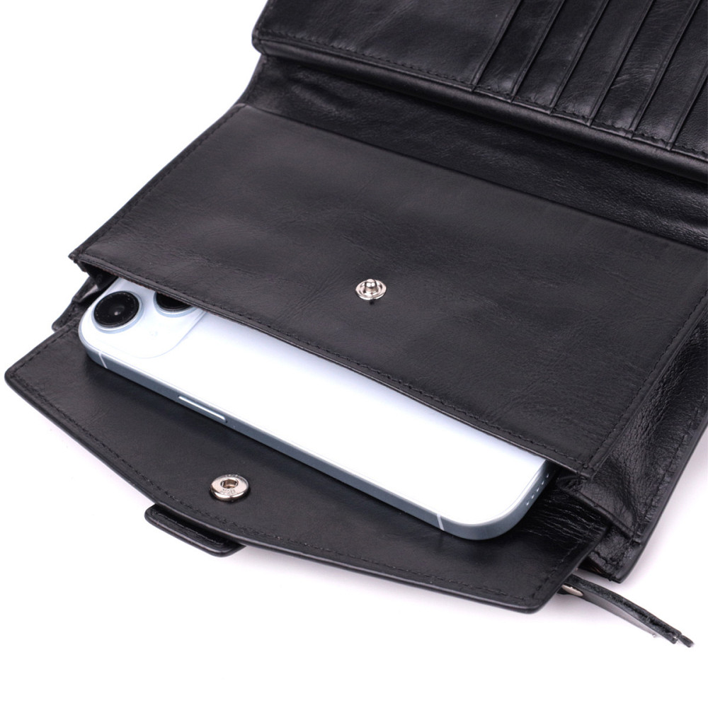 Вертикальний стильний гаманець із гладкої натуральної шкіри Vintage 22885 Чорний Київ - фото 5