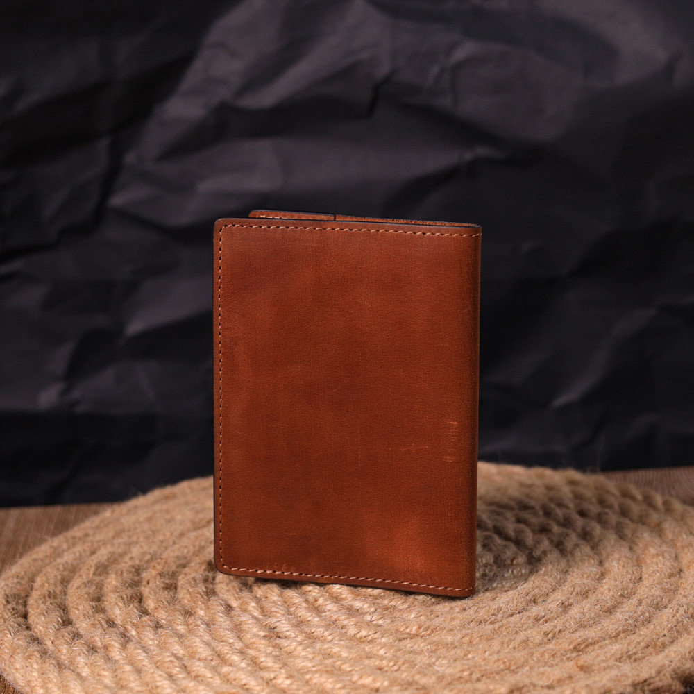 Оригинальная обложка на паспорт из винтажной кожи Украина GRANDE PELLE 16728 Светло-коричневая Киев - изображение 8