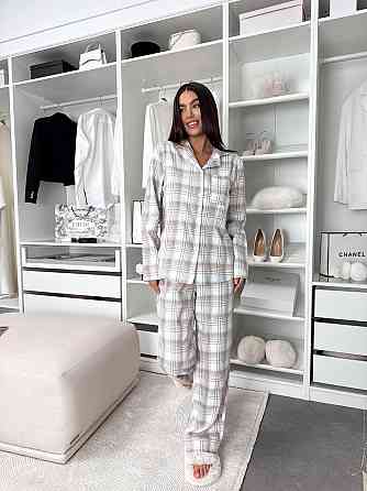 Жіноча домашня повсякденна картата піжама з фланелі. бежевий2, 46/48 Одеса