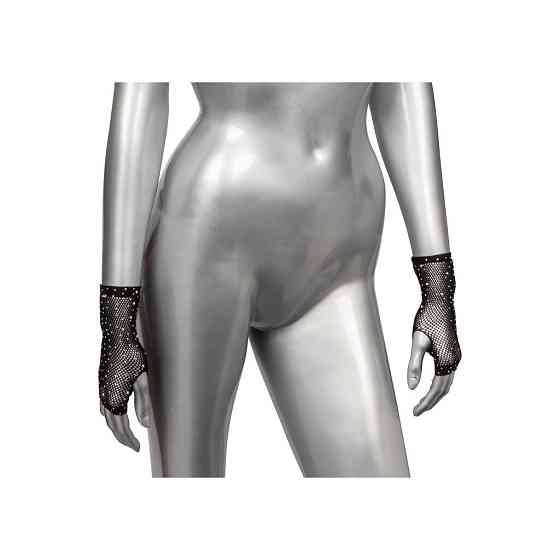 Перчатки короткие в мелкую сетку со стразами CalExotics Fingerless Gloves, черные Sex Aura Киев