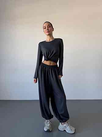 Женский повседневный прогулочный костюм двойка: кофта и брюки турецкая двунить Графит, 42/44 Одесса