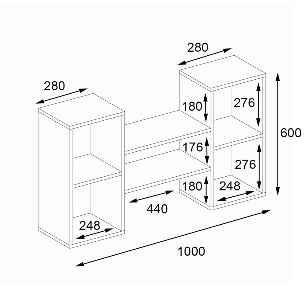 Навісна полиця VAYS M-11 Венге Темний-Білий, з нішами для книг і декору, ЛДСП, 100×18×60 см - для вітальні, спальні, кабінету Львів - фото 2