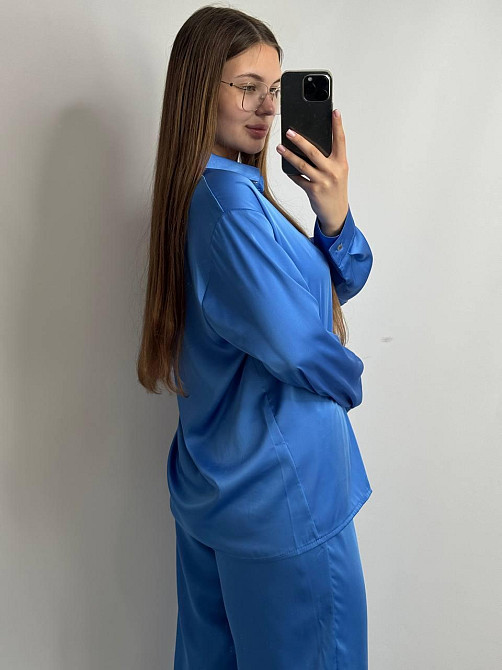 Жіночий шовковий костюм із штанами Синій XL/2XL Харків - фото 1