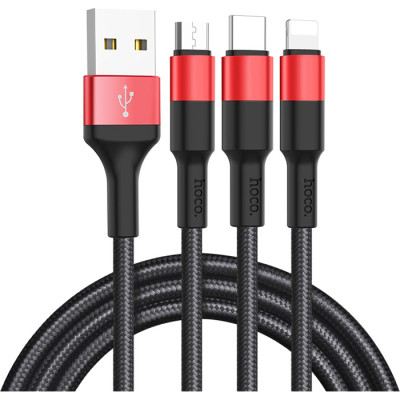 Дата кабель USB 2.0 AM to Lightning + Micro 5P + USB-C 1.0m Xpress one X26 black+red HOCO (6957531080282) Винница - изображение 1