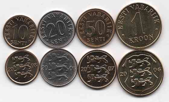 Estonia Естонія набір 4 монети 10 20 50 Senti 1 Krooni 2006 — 2008 UNC Полтава
