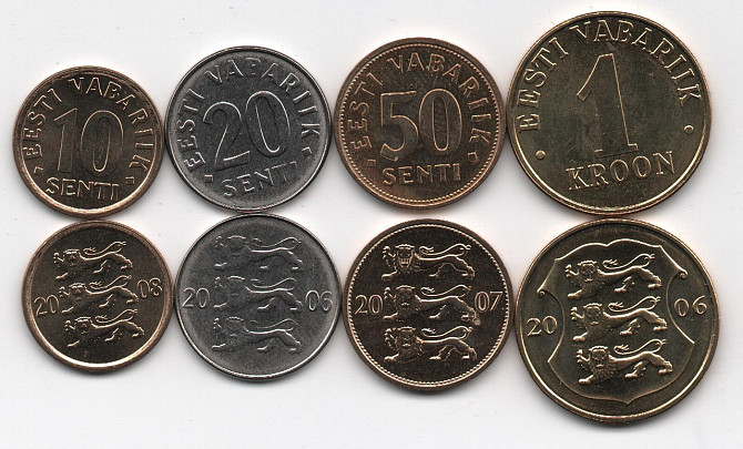 Estonia Естонія набір 4 монети 10 20 50 Senti 1 Krooni 2006 — 2008 UNC Полтава - фото 1