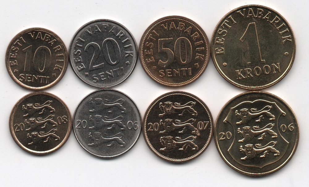 Estonia Эстония набор 4 монеты 10 20 50 Senti 1 Krooni 2006 - 2008 UNC Полтава - изображение 1