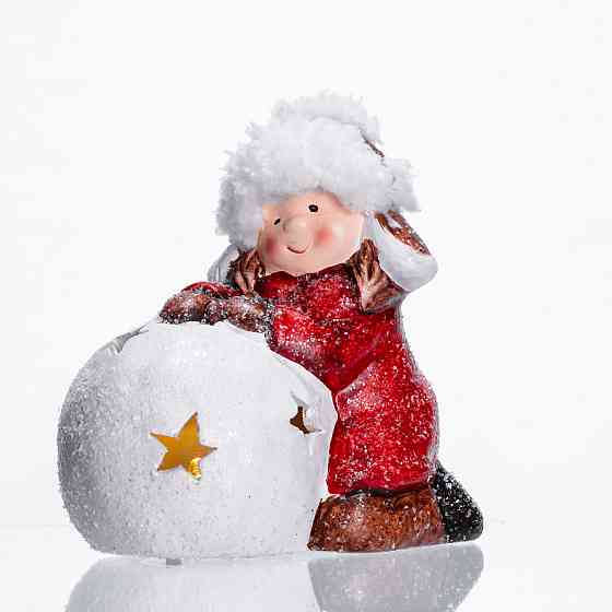 Новорічна фігурка з підсвіткою Дівчинка зі сніговою кулею 12×7×12 (см) Червоний CR-5-11 Коломыя