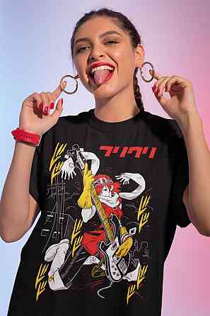 Футболка з аніме принтом Харуко Харухара Аніме Флкл оверсайз (S/M/L) Чорний AnimeJ0466 Дніпро