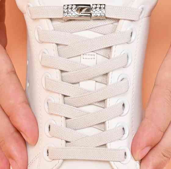 Шнурки эластичные без завязок с металлической застежкой со стразами Смела