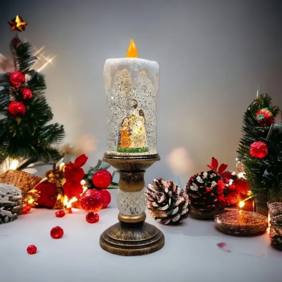 Санта Клаус новогодняя LED свеча со снегом, 25см, от батареек и USB Коломия