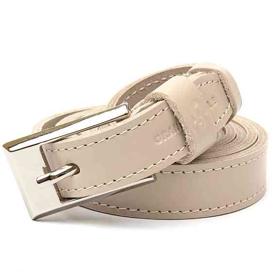 Тонкий шкіряний ремінь для жінок GRANDE PELLE 11447 Бежевий Київ