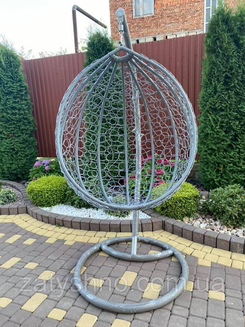 Крісло кокон сірий з кавовою накидкою Київ - фото 4