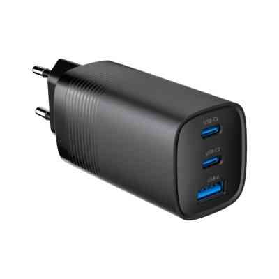 Зарядное устройство Gembird USB-A + 2xType-C (PD18W + QC3.0 27W) black (TA-UC-PDQC65-01-BK) Винница