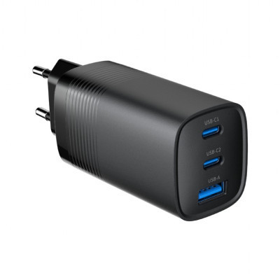 Зарядний пристрій Gembird USB-A + 2xType-C (PD18W + QC3.0 27W) black (TA-UC-PDQC65-01-BK) Вінниця - фото 3