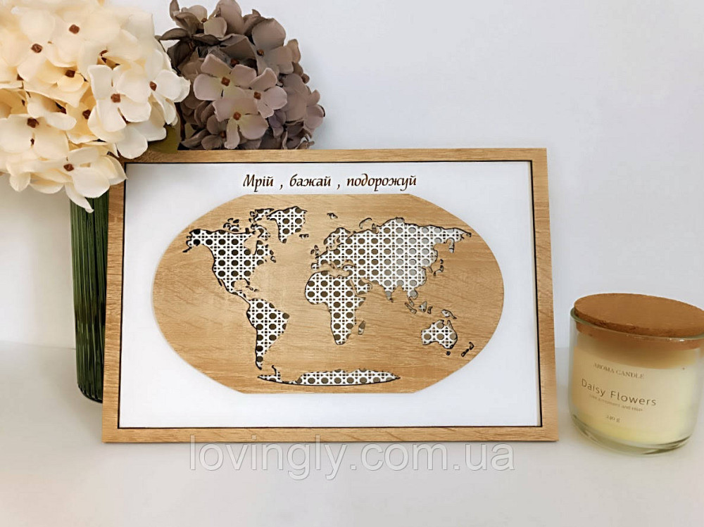 Карта світу. Об'ємна карта світу в рамці. Декор для дому. Ірпінь - фото 1