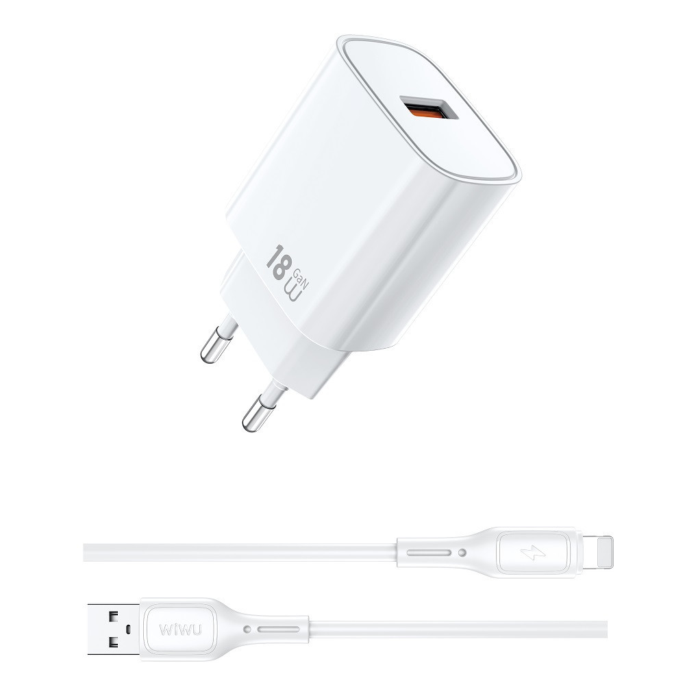 Сетевое зарядное устройство с кабелем WIWU 18W Essen GaN Fast Charger + Cable Combo Wi-G006 A-L EU White Одесса - изображение 1