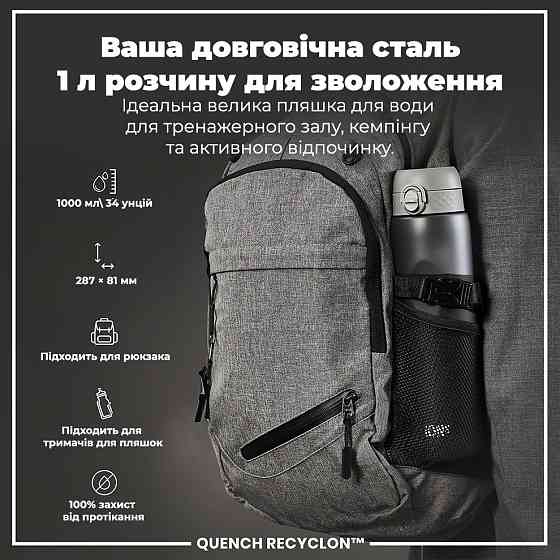 Пляшка для води ION8 1000 мл. (ЕКО пляшка) BPA Free, Grey Кам'янське