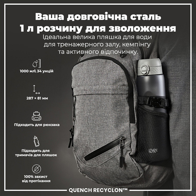 Пляшка для води ION8 1000 мл. (ЕКО пляшка) BPA Free, Grey Каменское - изображение 5