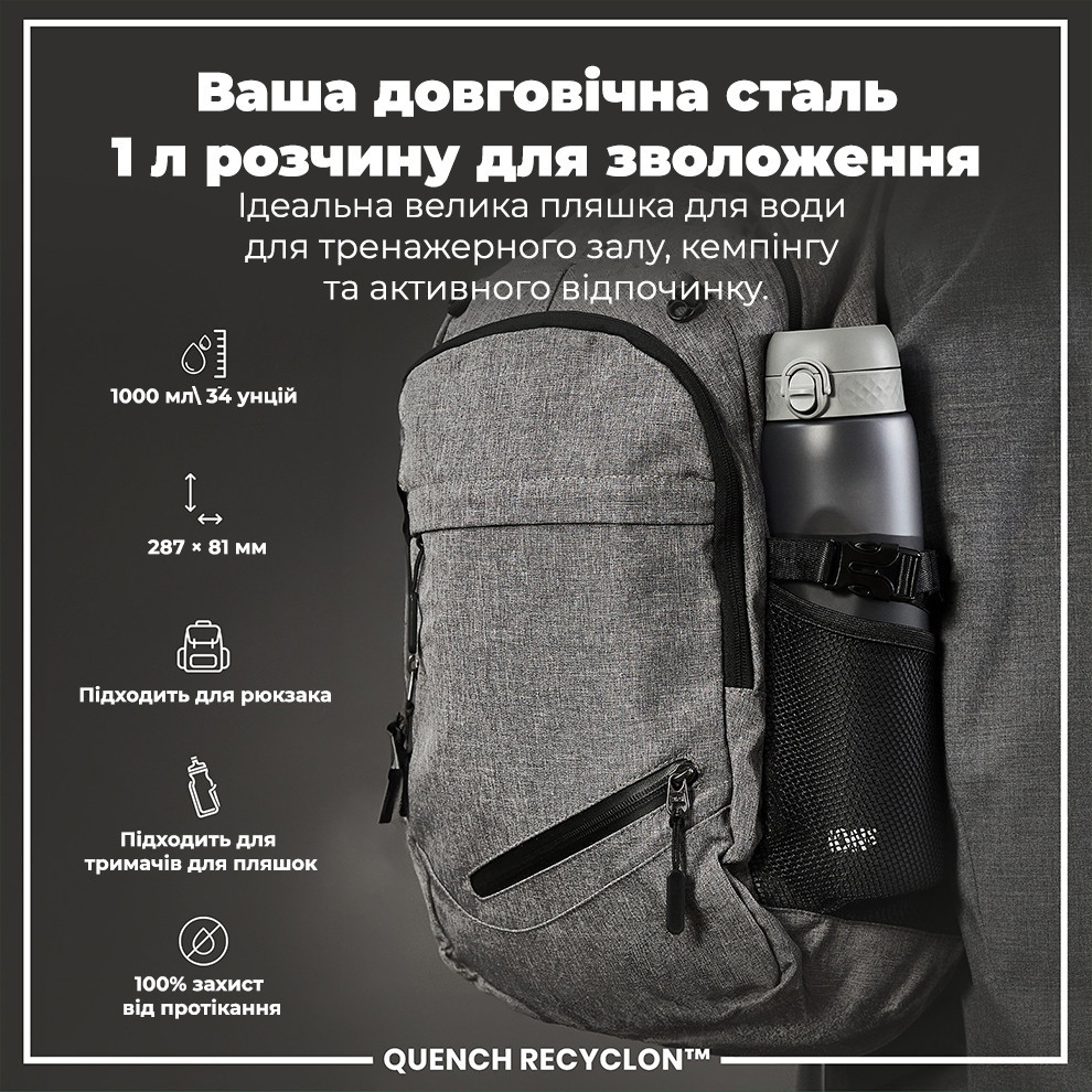 Пляшка для води ION8 1000 мл. (ЕКО пляшка) BPA Free, Grey Кам'янське - фото 5